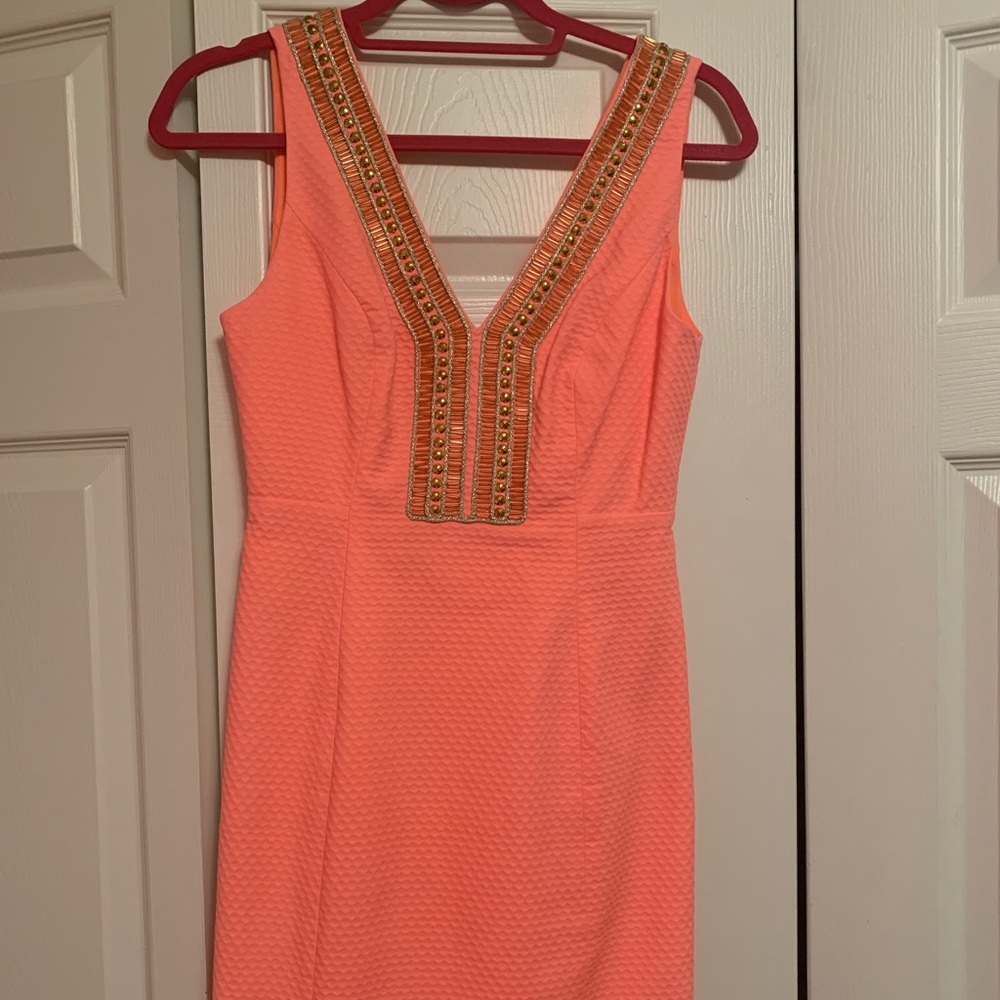 Lilly Pulitzer Peach and Gold Beaded Dress